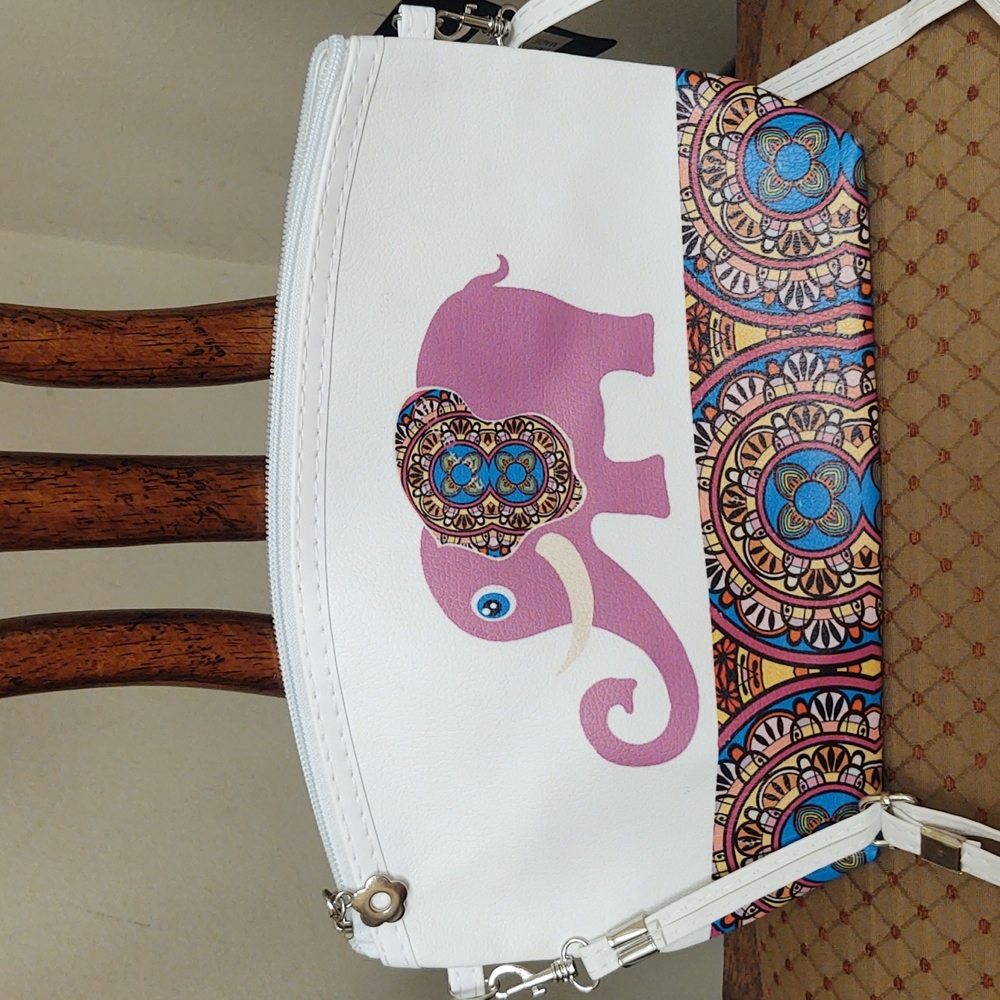 Lucky Elephants crossbody pouch bag with stripe. NWT.